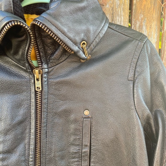 Twill Twenty Two Leather Bomber with Wool Trim - Picture 2 of 4